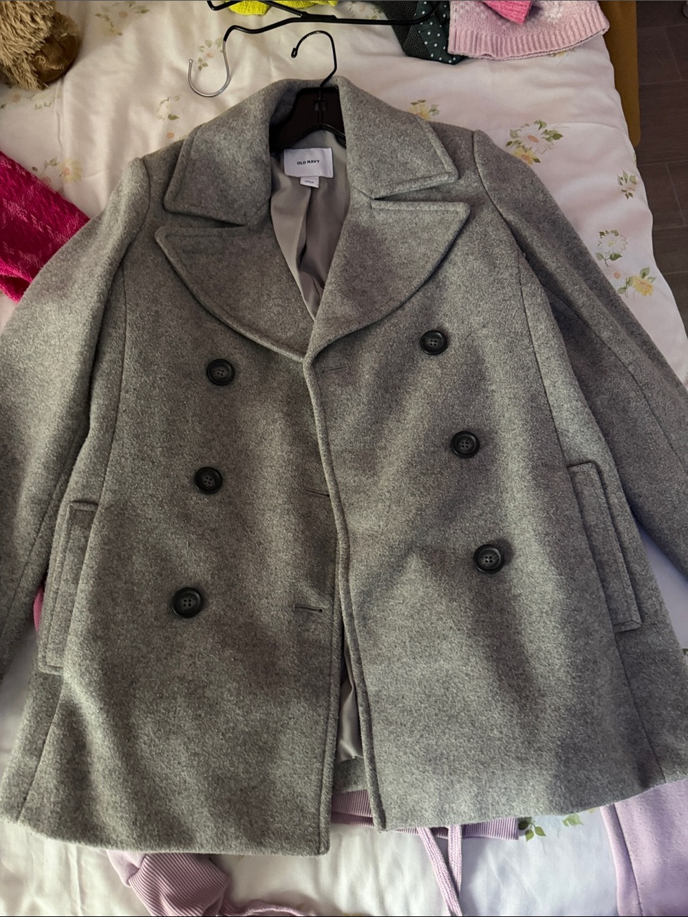 Old Navy Gray Double-Breasted Wool-Blend Peacoat